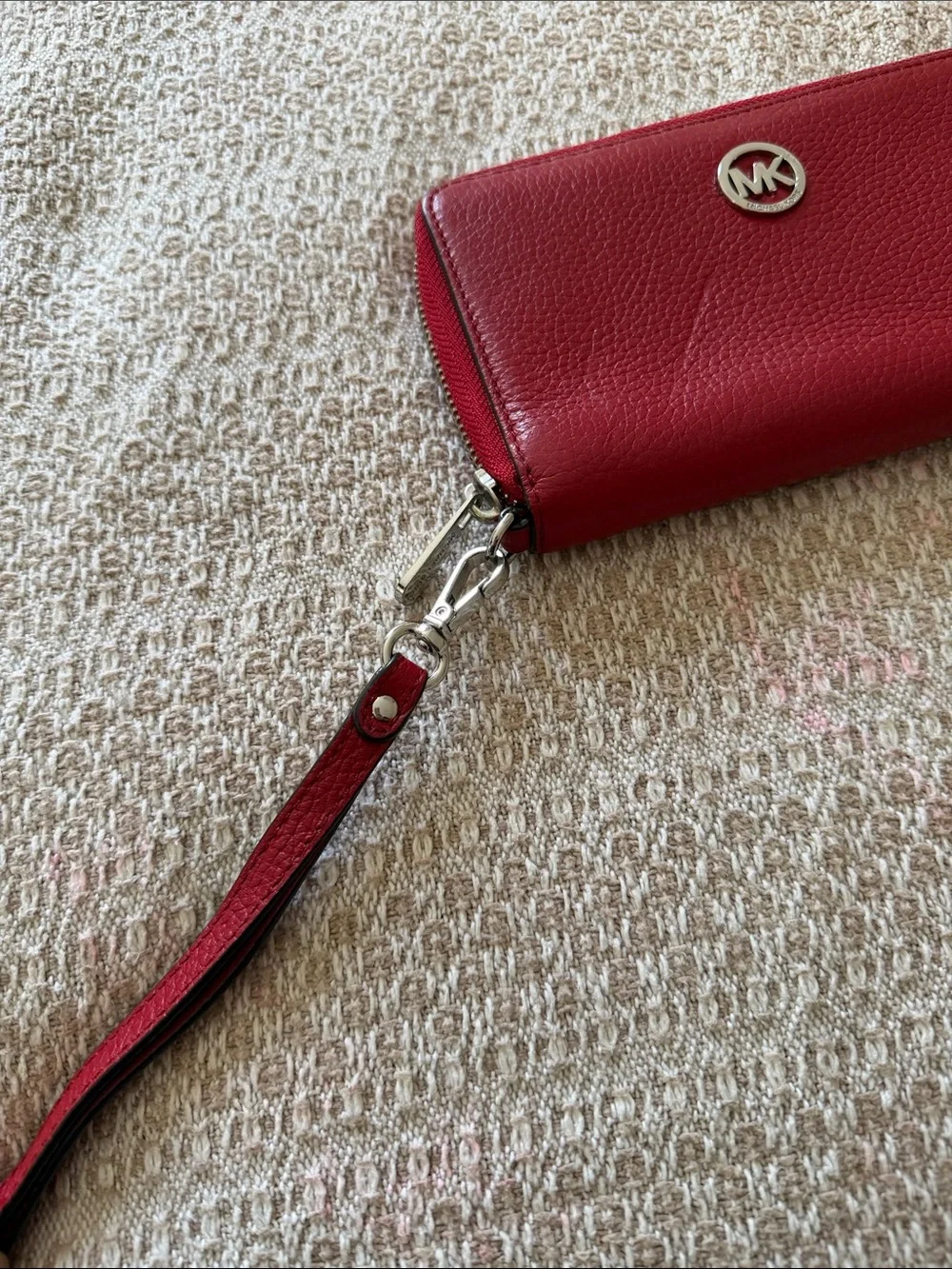 Michael Kors Red Leather Wristlet Clutch with MK Logo
